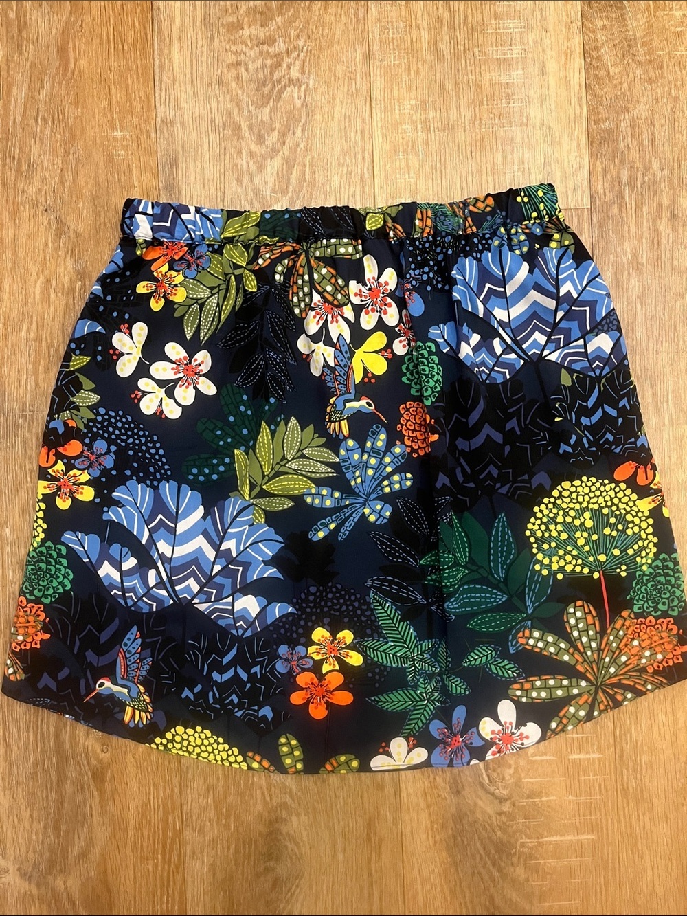 Loft Navy Tropical Floral Drawstring Pull On Skirt Small Petite SP Like New - Picture 7 of 11
